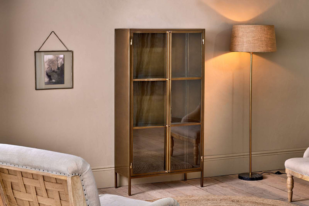 Nkuku Ranchi Iron Tall Cabinet Antique Brass