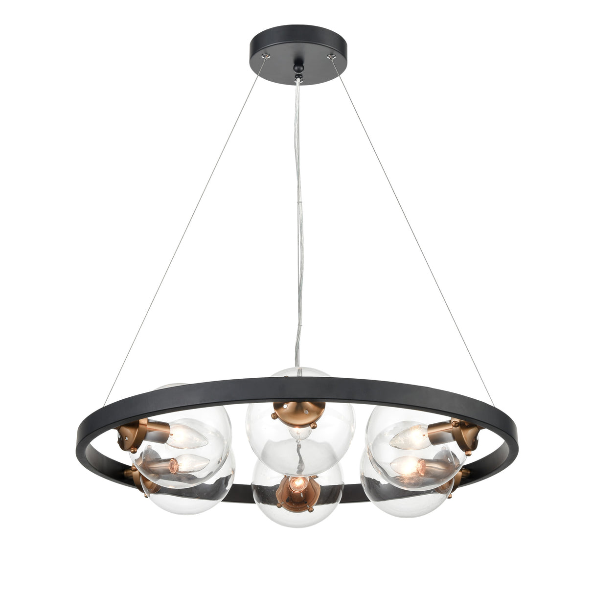 Franklite Roundell 6lt Pendant Chandelier Black/Gold
