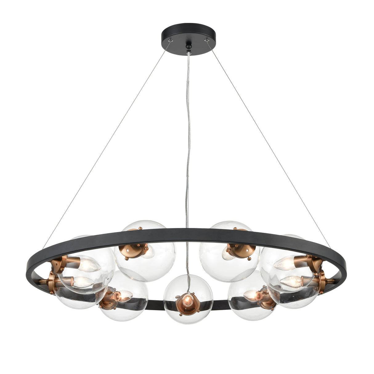 Franklite Roundell 9lt Pendant Chandelier Black/Gold