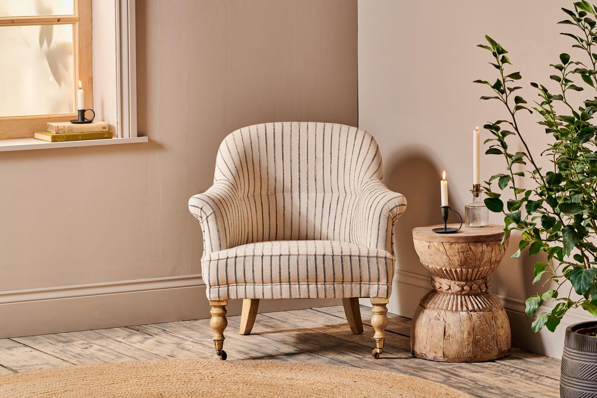 Nkuku Sanja Stripe Armchair Off White