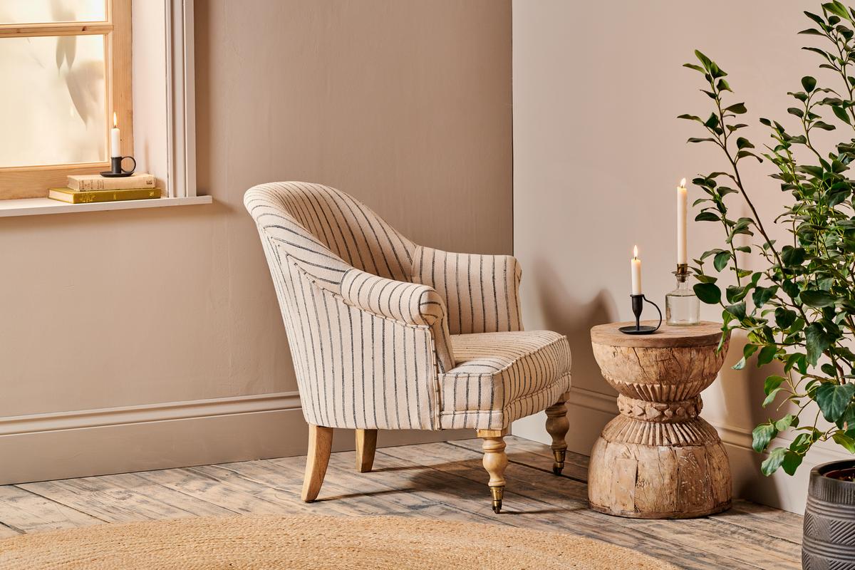 Nkuku Sanja Stripe Armchair Off White