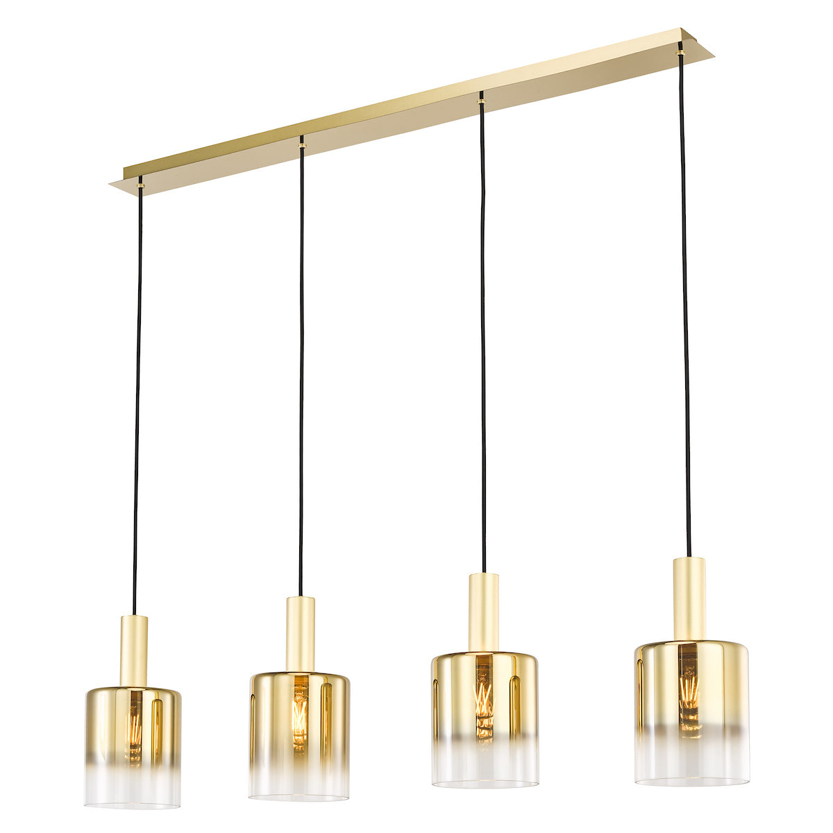 Dar Savannah 4 Light Bar Pendant Satin Gold and Gold Ombre Glass