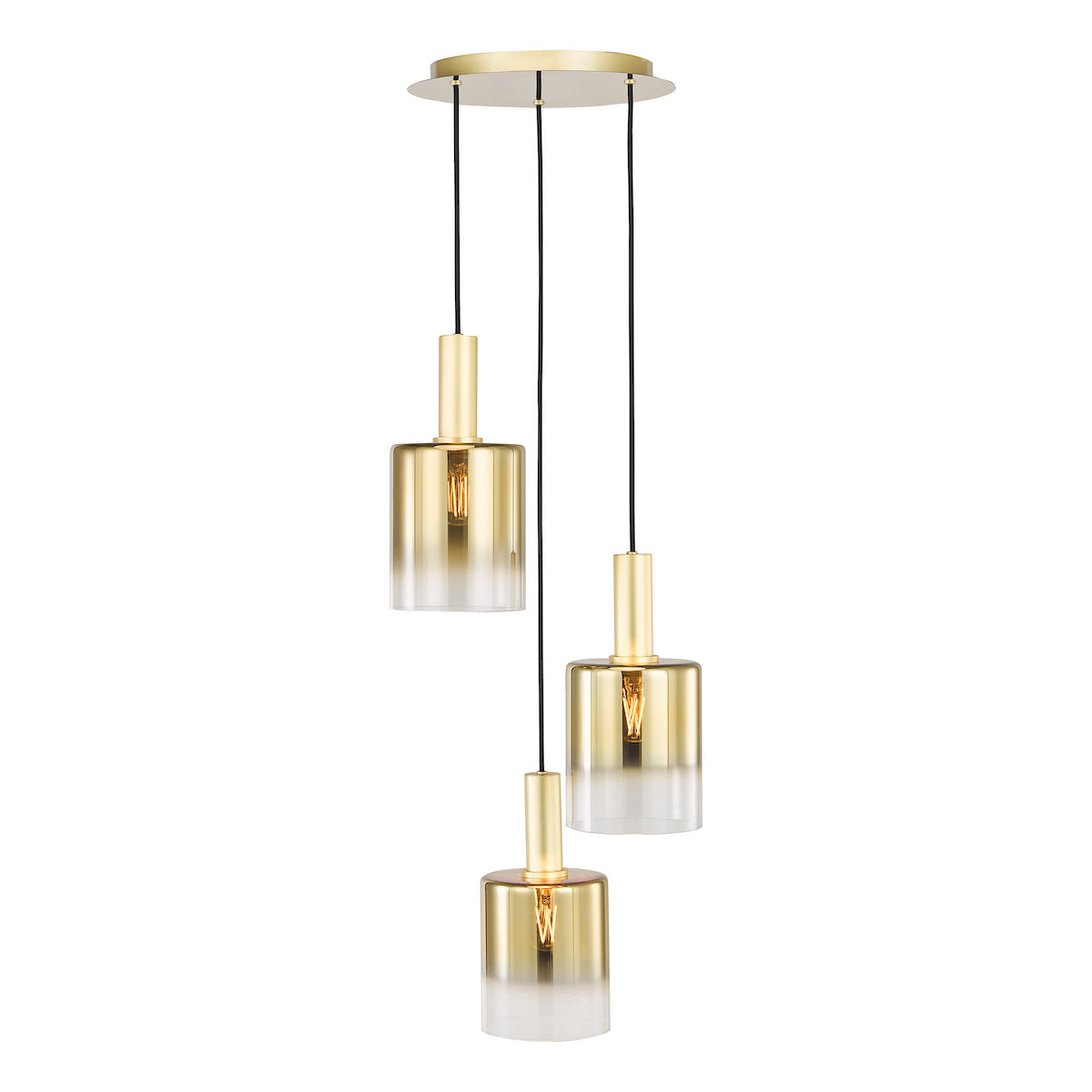 Dar Savannah 3 Light Cluster Pendant Satin Gold and Gold Ombre Glass