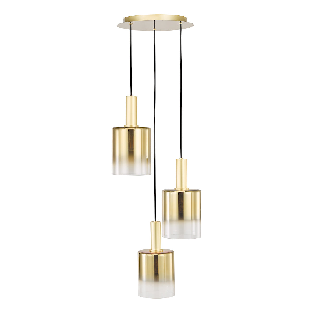 Dar Savannah 3 Light Cluster Pendant Satin Gold and Gold Ombre Glass