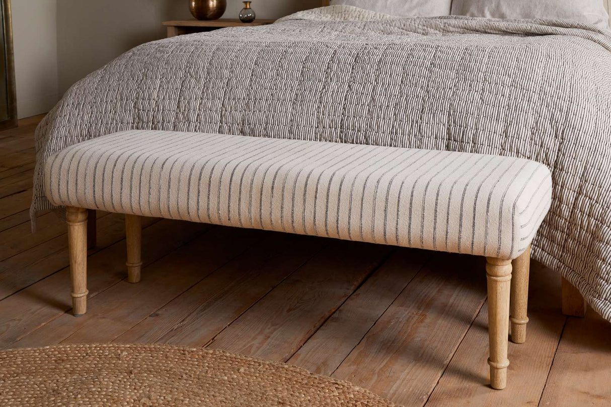 Nkuku Sanja Stripe Upholstered Bench Grey