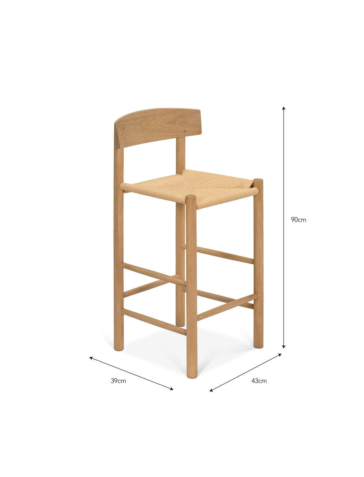 Garden Trading Longworth Bar Stool With Back, Natural Oak Wood