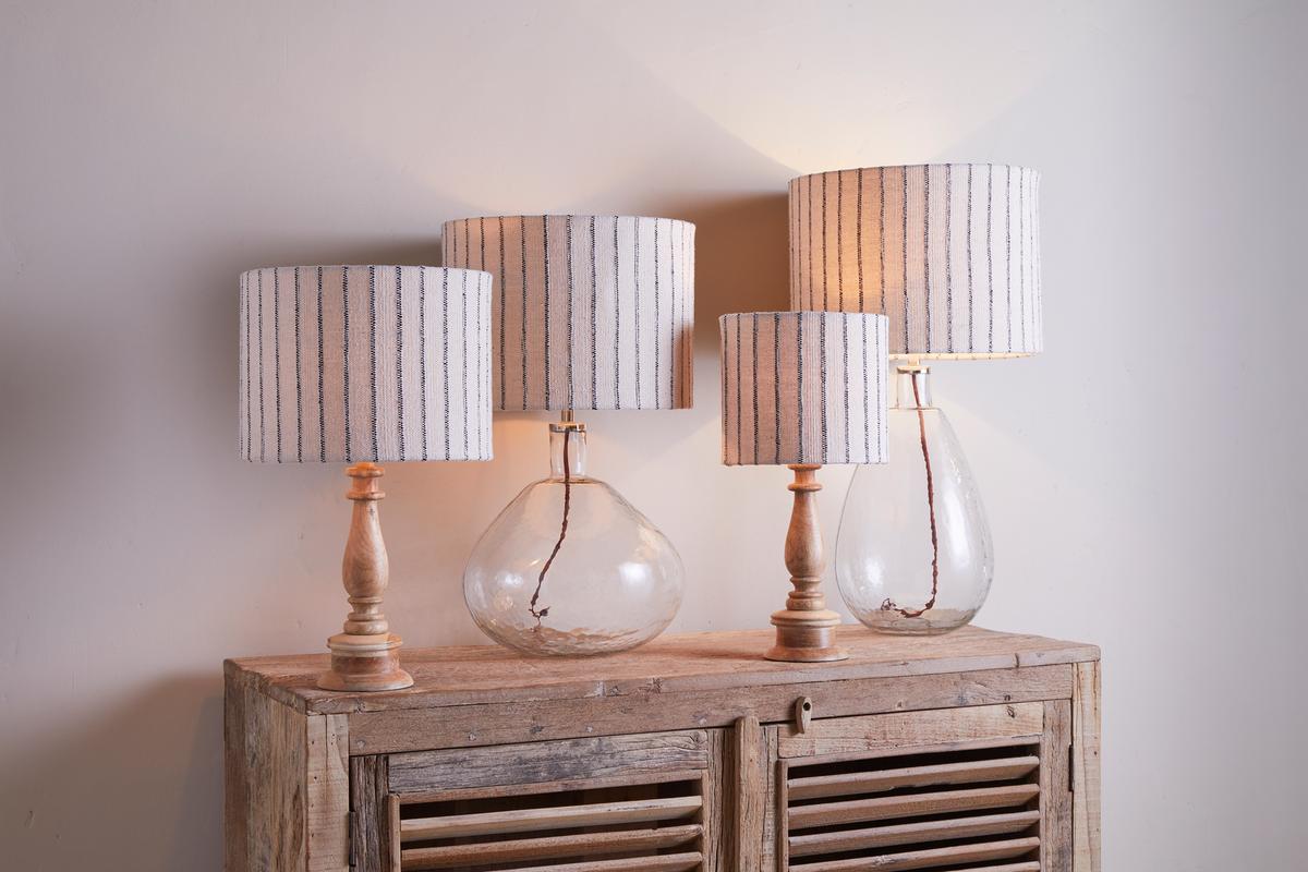 Nkuku Sanja Cotton Stripe Lampshade Off White & Grey Small 24cm