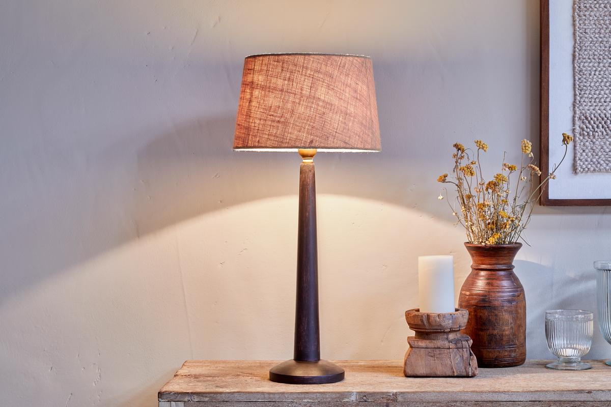 Nkuku Sahar Mango Wood Table Lamp Dark Stain