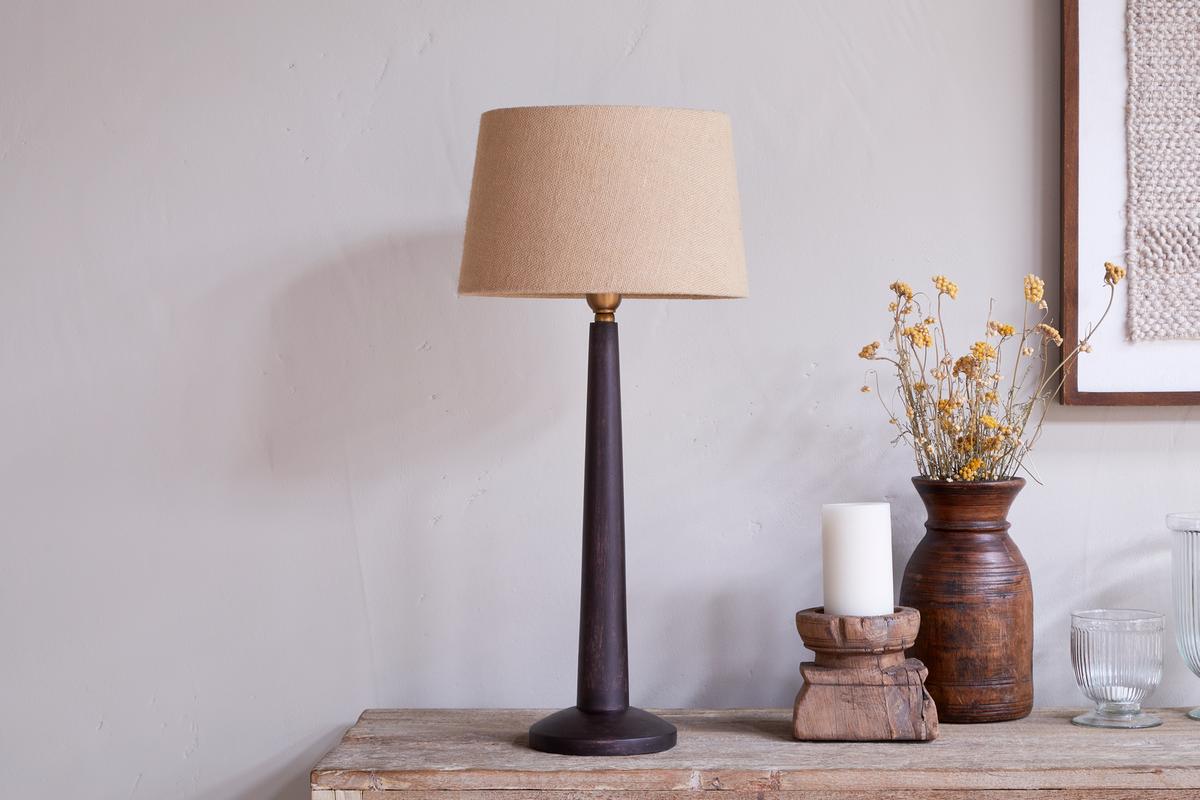 Nkuku Sahar Mango Wood Table Lamp Dark Stain
