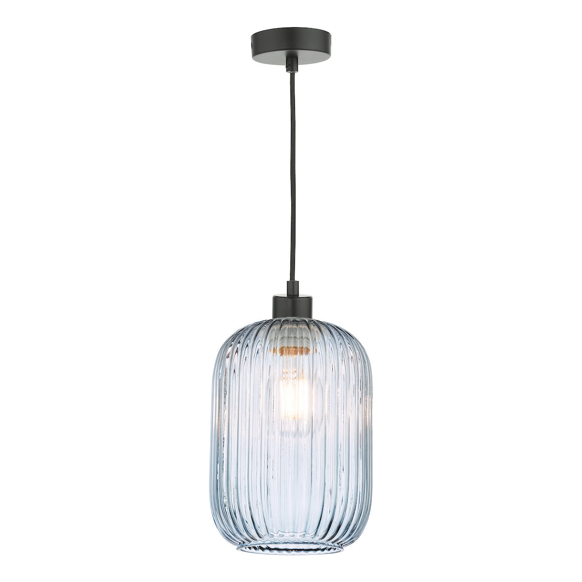 Dar Sawyer Pendant Matt Black and Blue Ribbed Glass