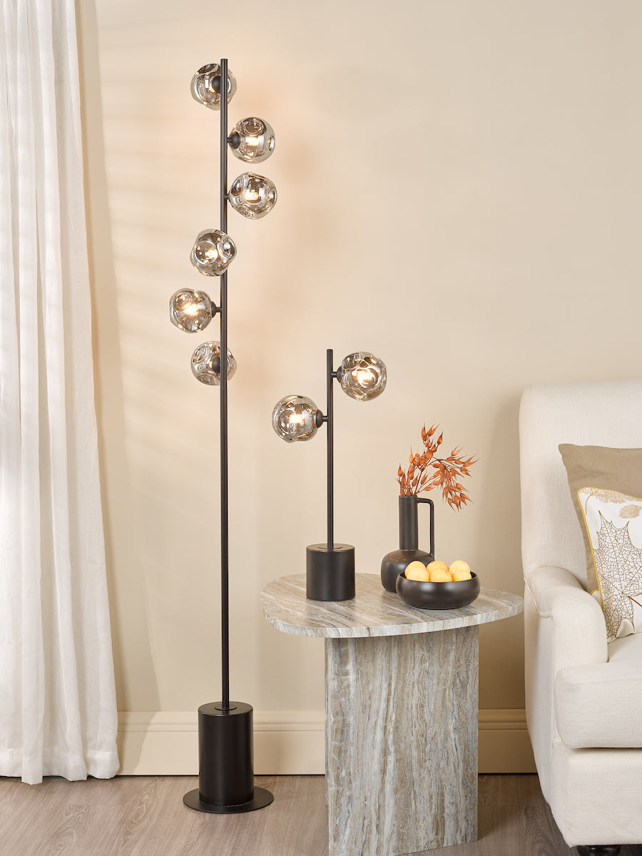 Dar Spiral 2 Light Table Lamp Matt Black With Closed Organic Smoked Glass