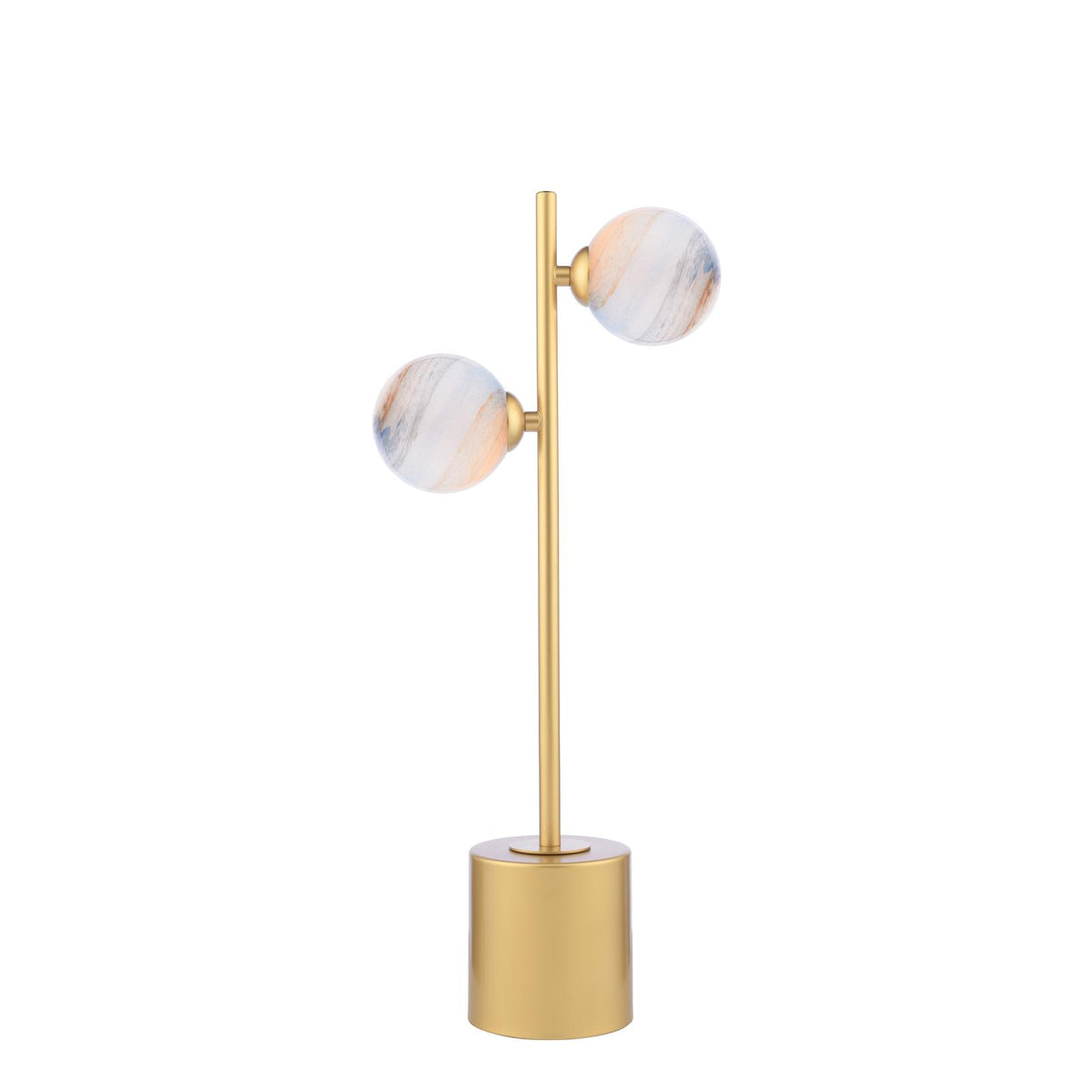 Dar Spiral 2 Light Table Lamp Matt Gold and Marble Effect Glass