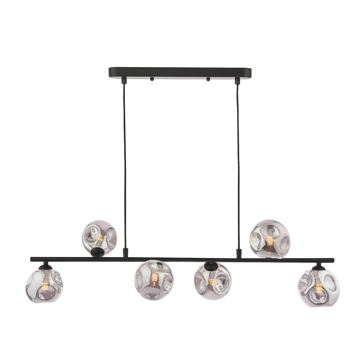 Dar Spiral 6 Light Bar Pendant Matt Black With Closed Organic Smoked Glass