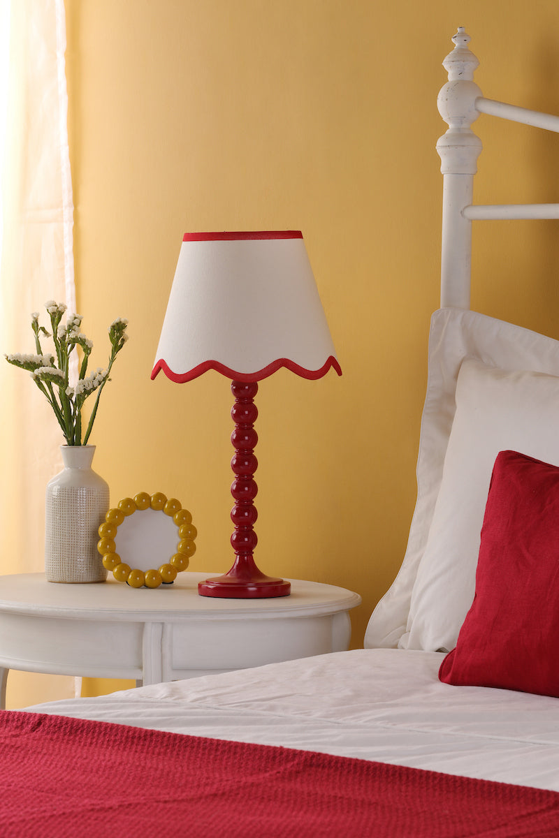 Dar Spool Table Lamp Red With Poma Shade