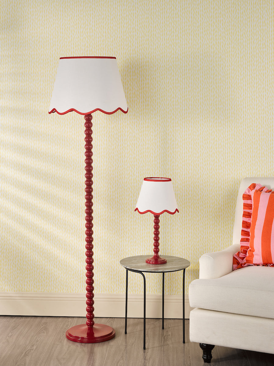 Dar Spool Floor Lamp Red With Poma Shade