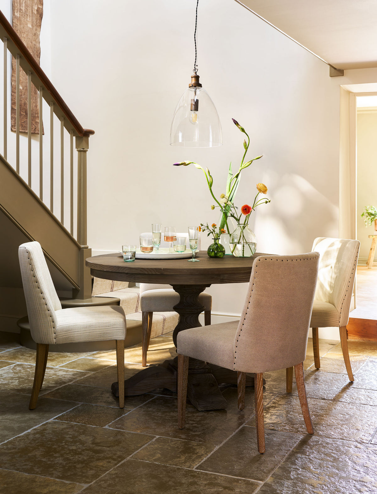 Garden Trading Wraysbury Dining Chair Ash Wood, Natural Stripe, Set of 2