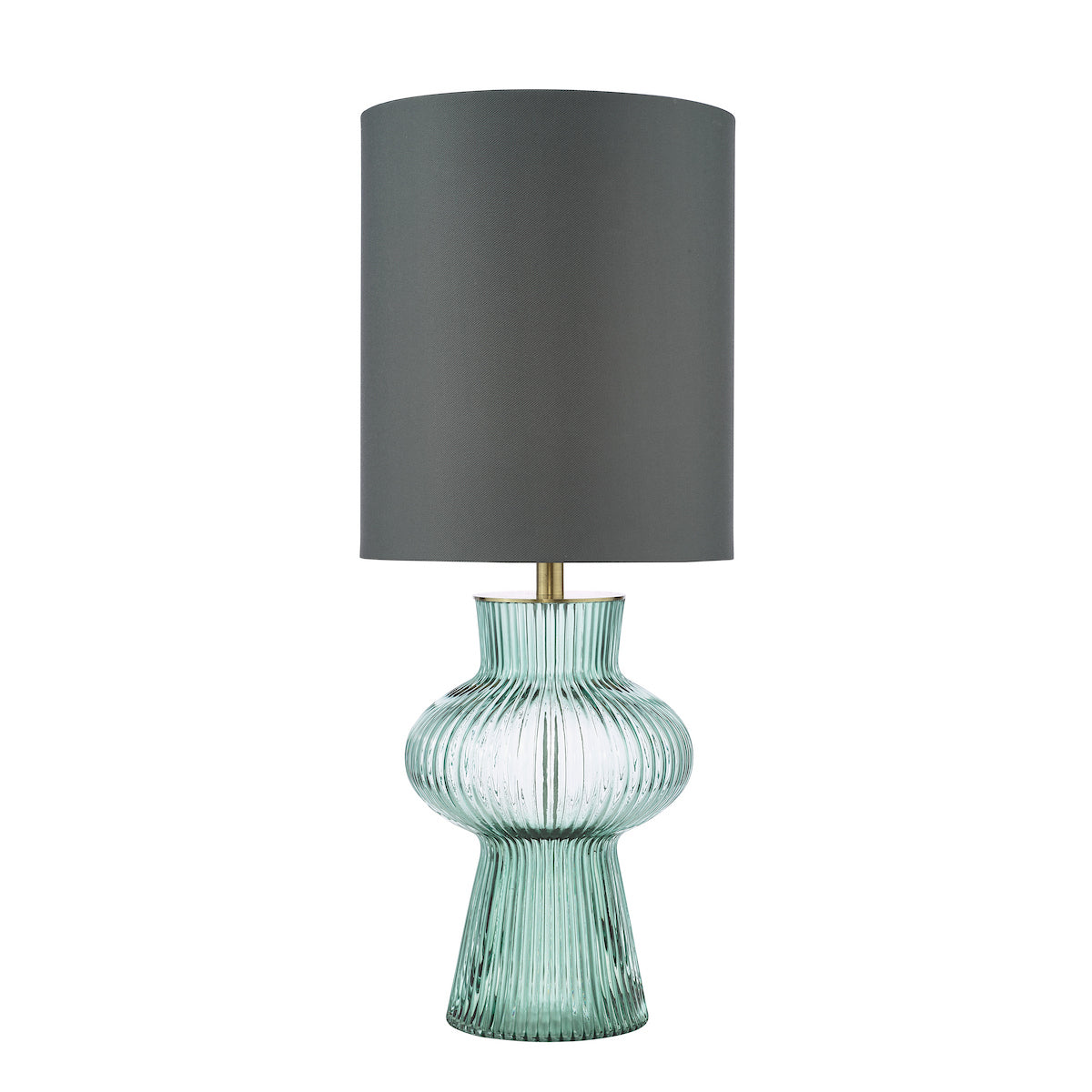 Dar Suelita Table Lamp Green Ribbed Glass and Antique Brass With Shade