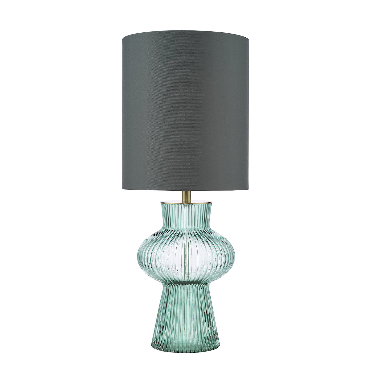 Dar Suelita Table Lamp Green Ribbed Glass and Antique Brass With Shade