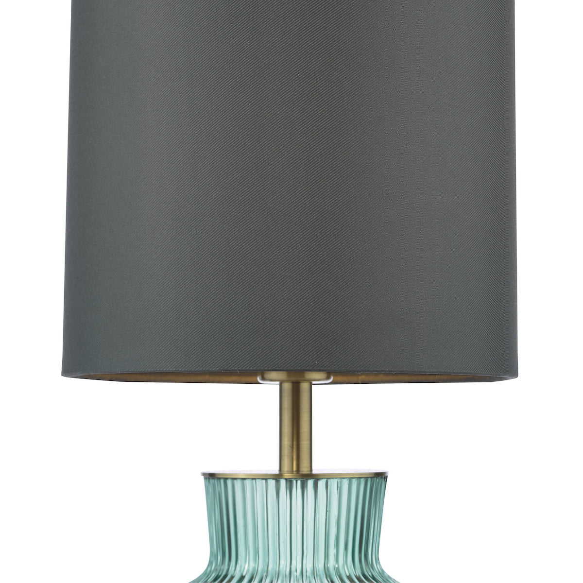 Dar Suelita Table Lamp Green Ribbed Glass and Antique Brass With Shade