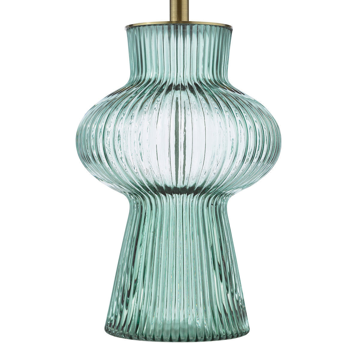 Dar Suelita Table Lamp Green Ribbed Glass and Antique Brass With Shade