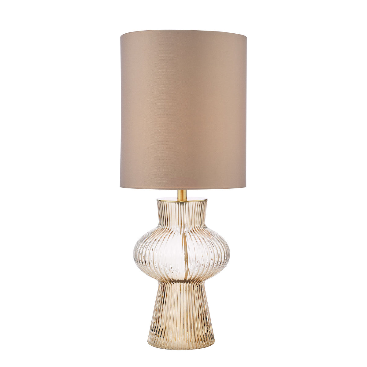 Dar Suelita Table Lamp Brown Ribbed Glass and Antique Brass With Shade