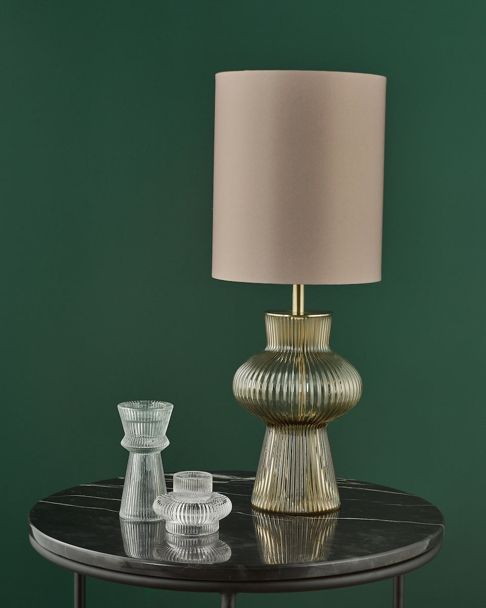 Dar Suelita Table Lamp Brown Ribbed Glass and Antique Brass With Shade