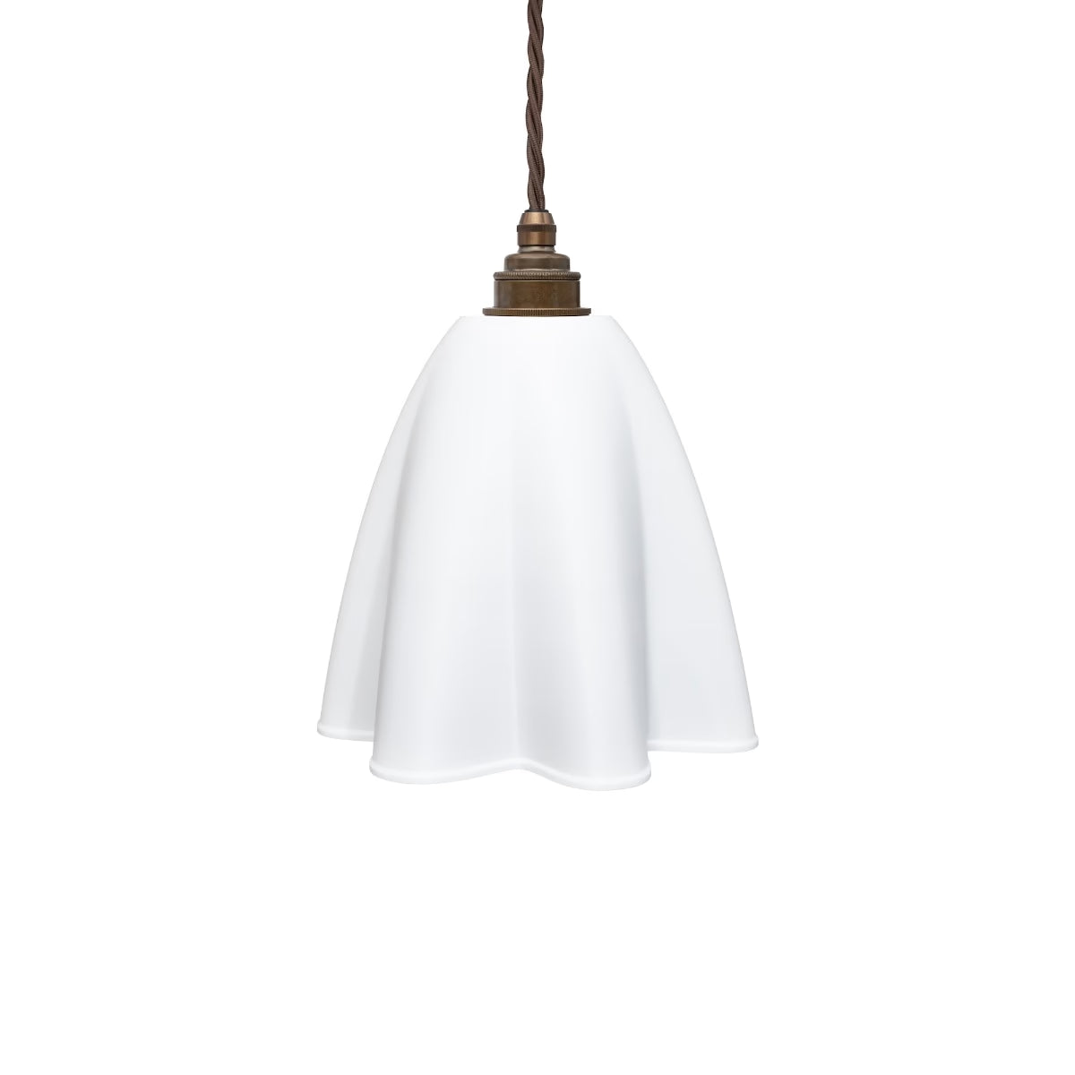 Soho Lighting Fluted Cloth Pendant Soft White Light with Old English Bronze Bulb Holder & Brown Cable