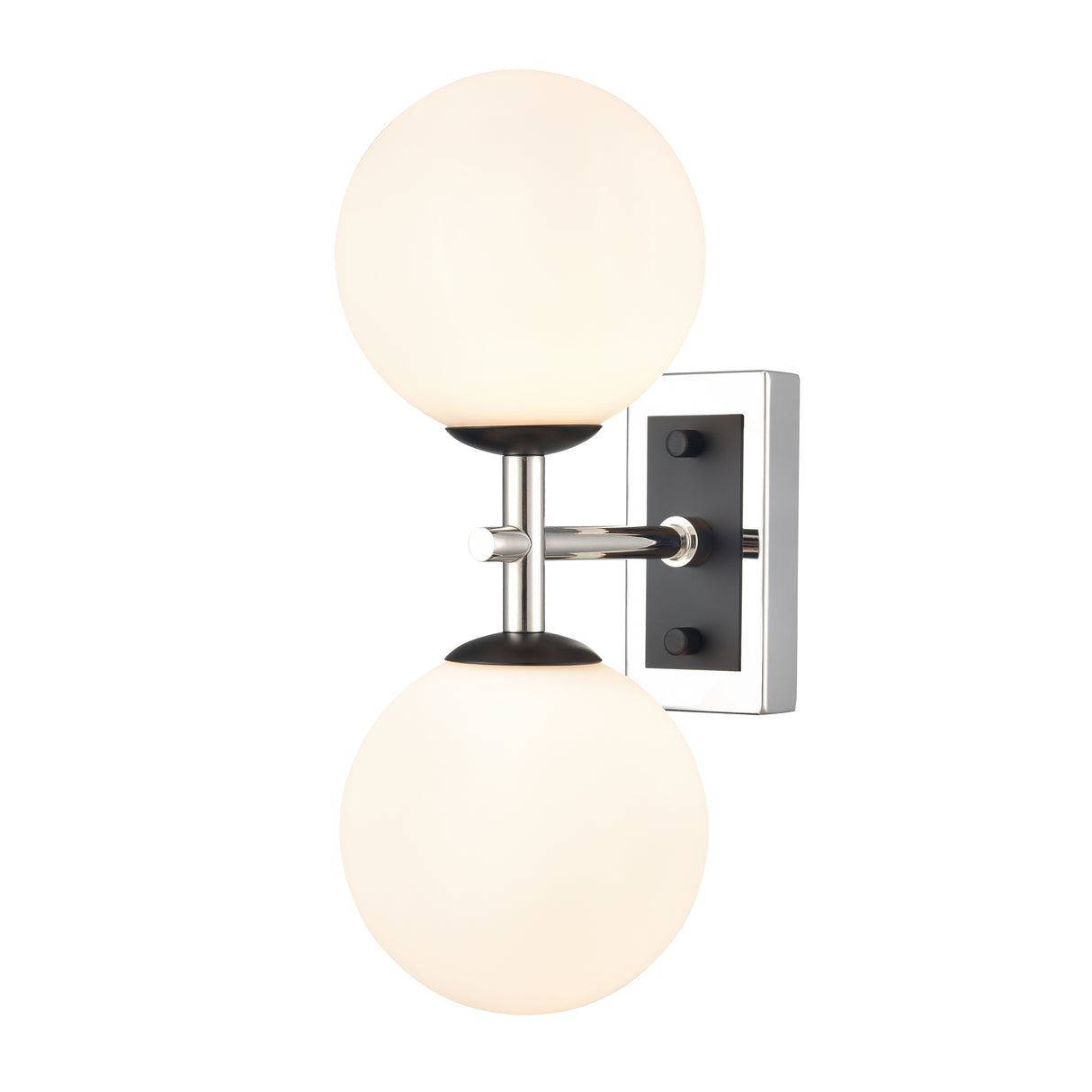 Franklite Stellar Bathroom Double Wall light matt black and polished nickel with opal glass