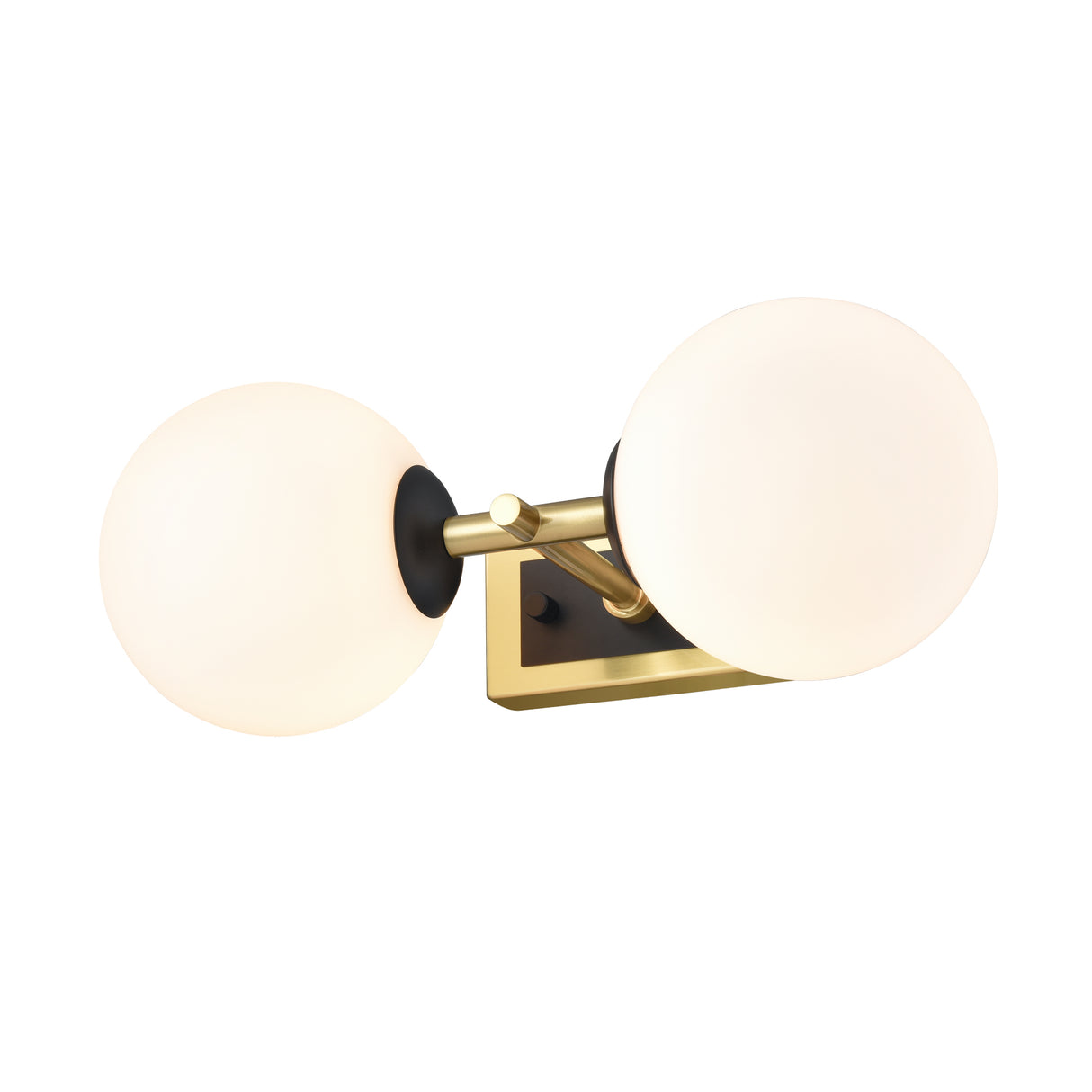 Franklite Stellar Bathroom Double light matt black aged brass with opal glass