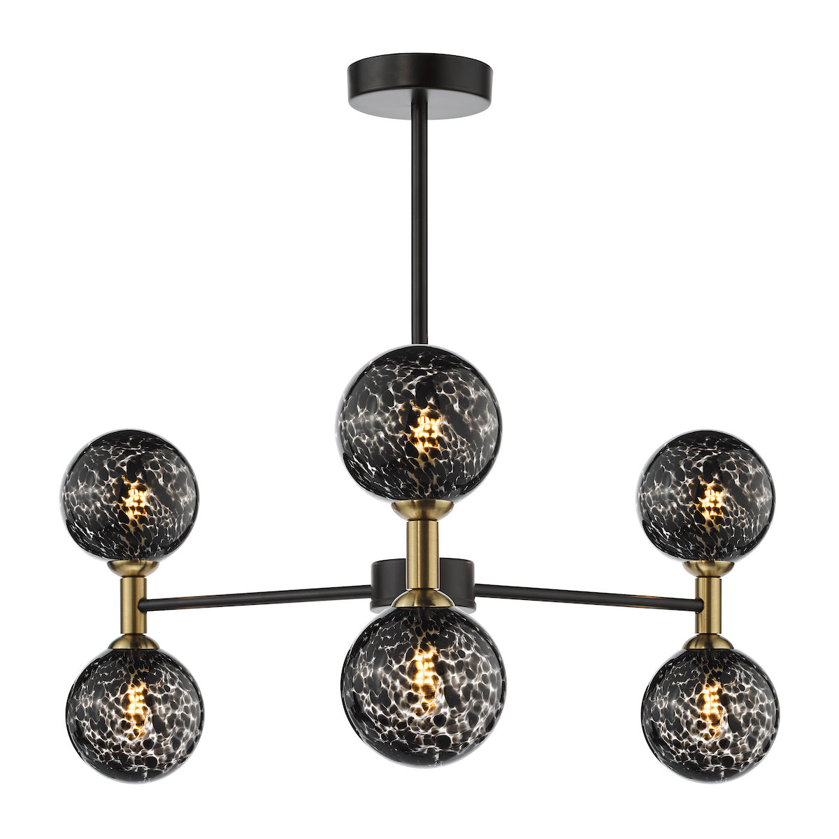 Dar Takara 6 Light Semi-Flush Matt Black and Bronze With Black Confetti Glass