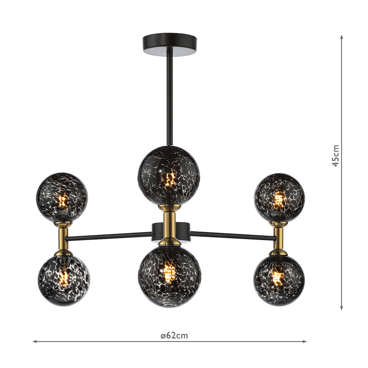 Dar Takara 6 Light Semi-Flush Matt Black and Bronze With Black Confetti Glass