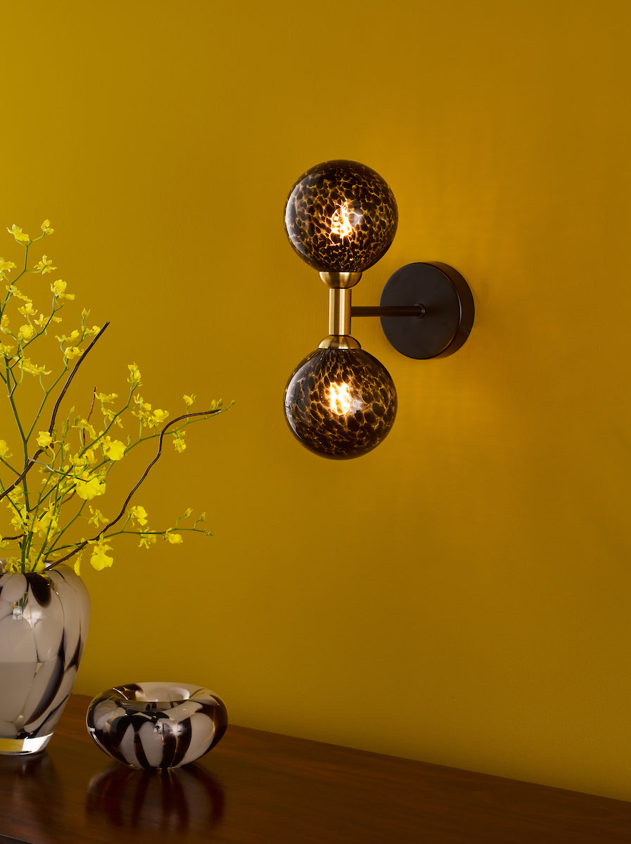 Dar Takara 2 Light Wall Light Black With Black Confetti Glass