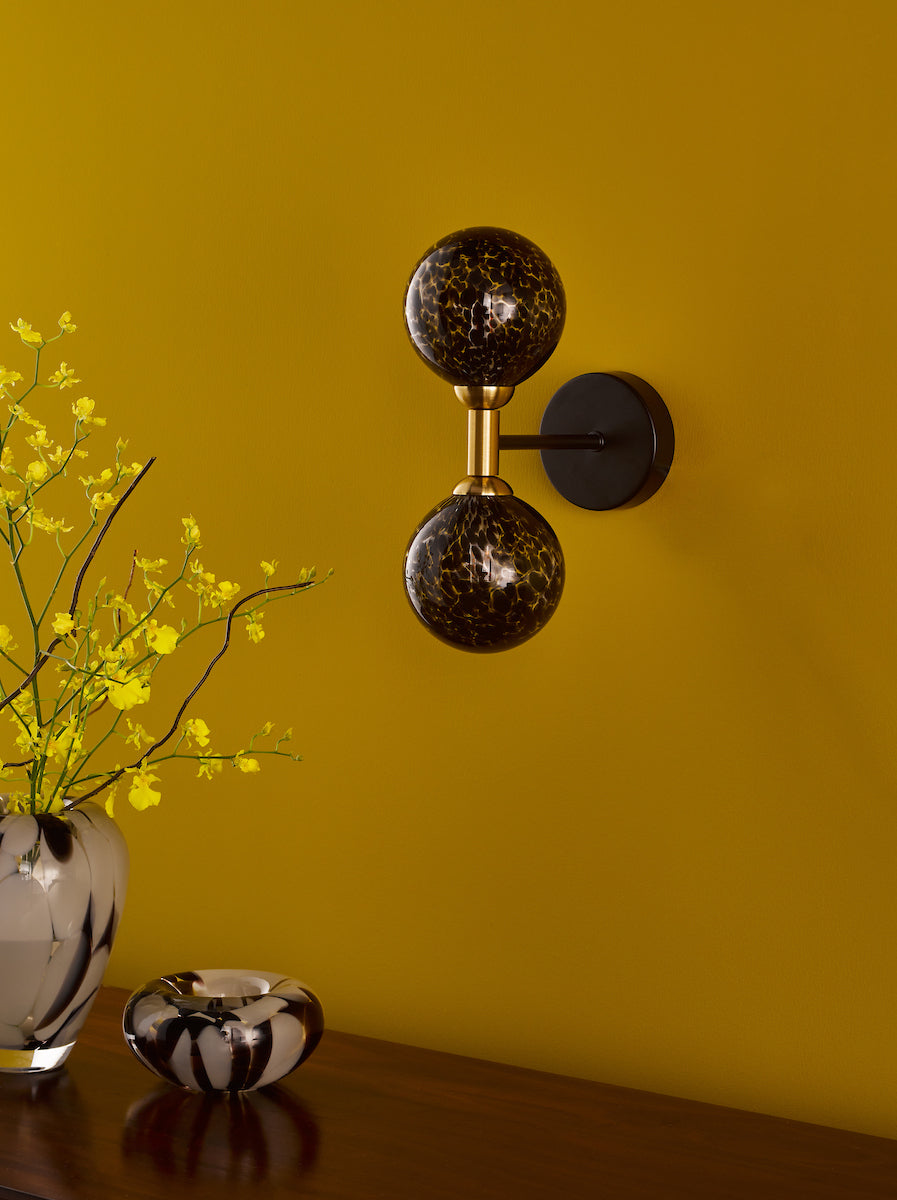 Dar Takara 2 Light Wall Light Black With Black Confetti Glass