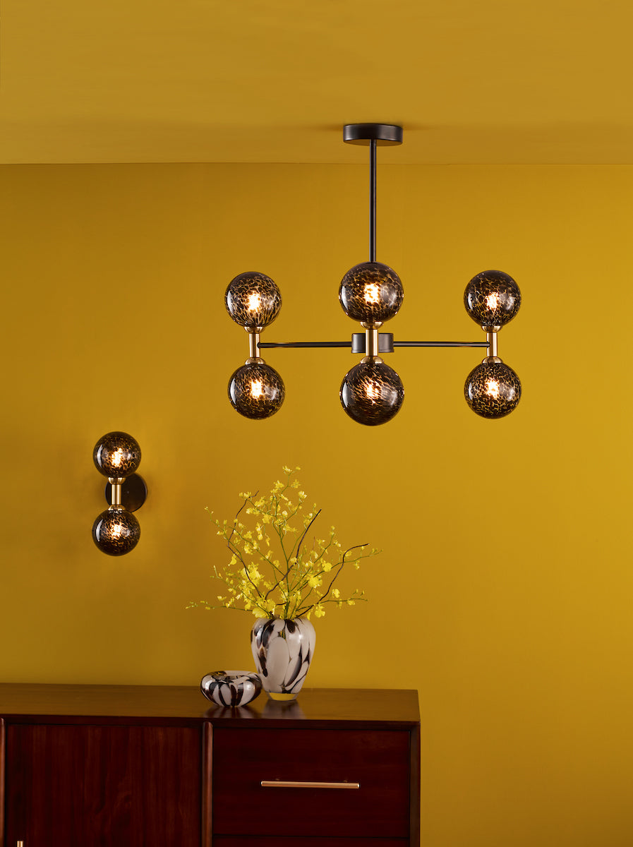 Dar Takara 2 Light Wall Light Black With Black Confetti Glass