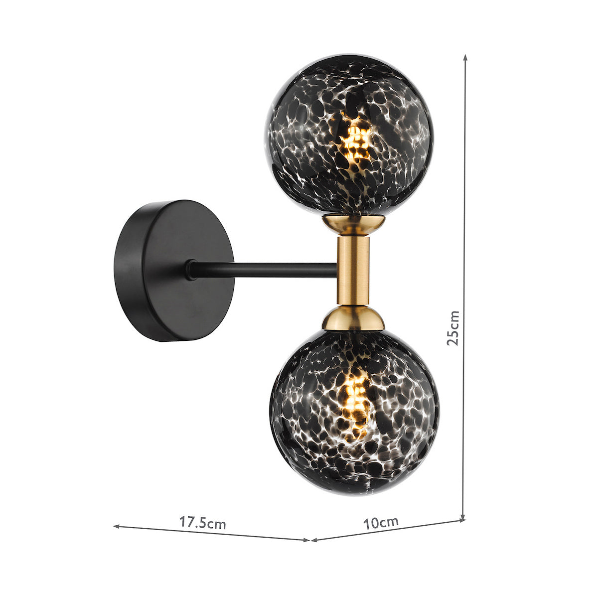 Dar Takara 2 Light Wall Light Black With Black Confetti Glass