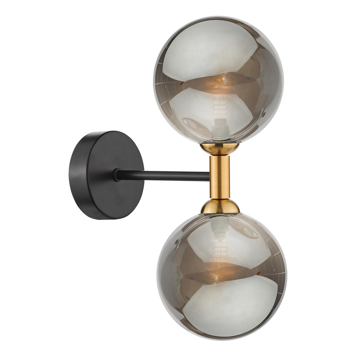 Dar Takara 2 Light Wall Light Matt Black and Smoked Glass