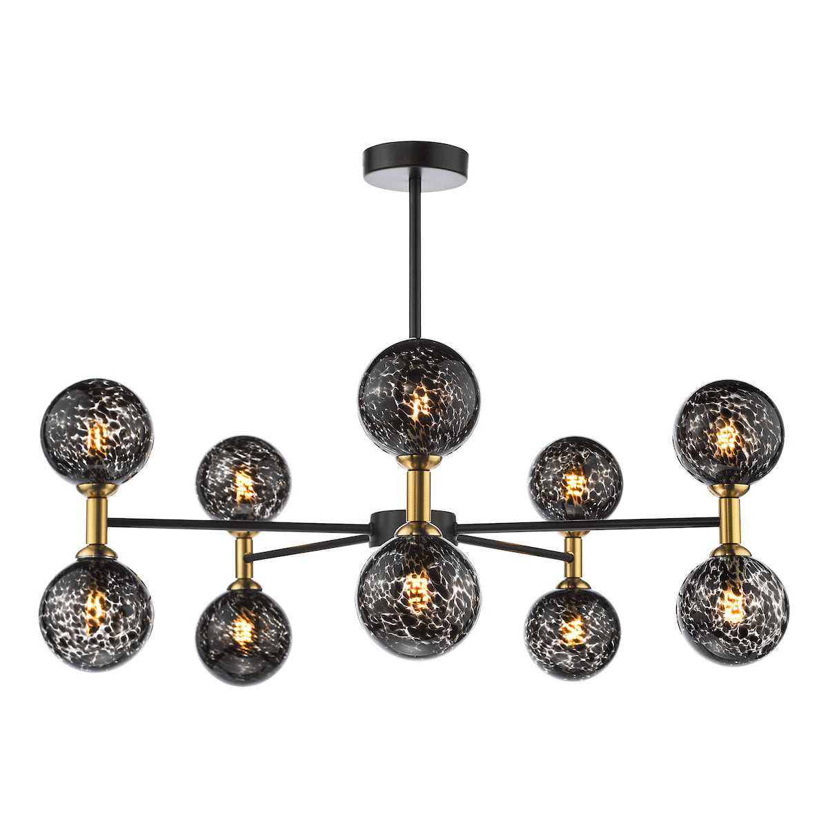 Dar Takara 10 Light Semi-Flush Matt Black With Black Confetti Glass