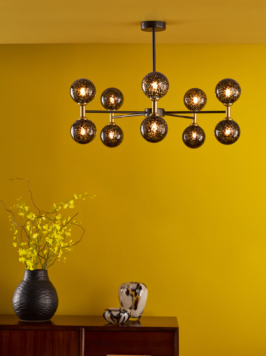 Dar Takara 10 Light Semi-Flush Matt Black With Black Confetti Glass