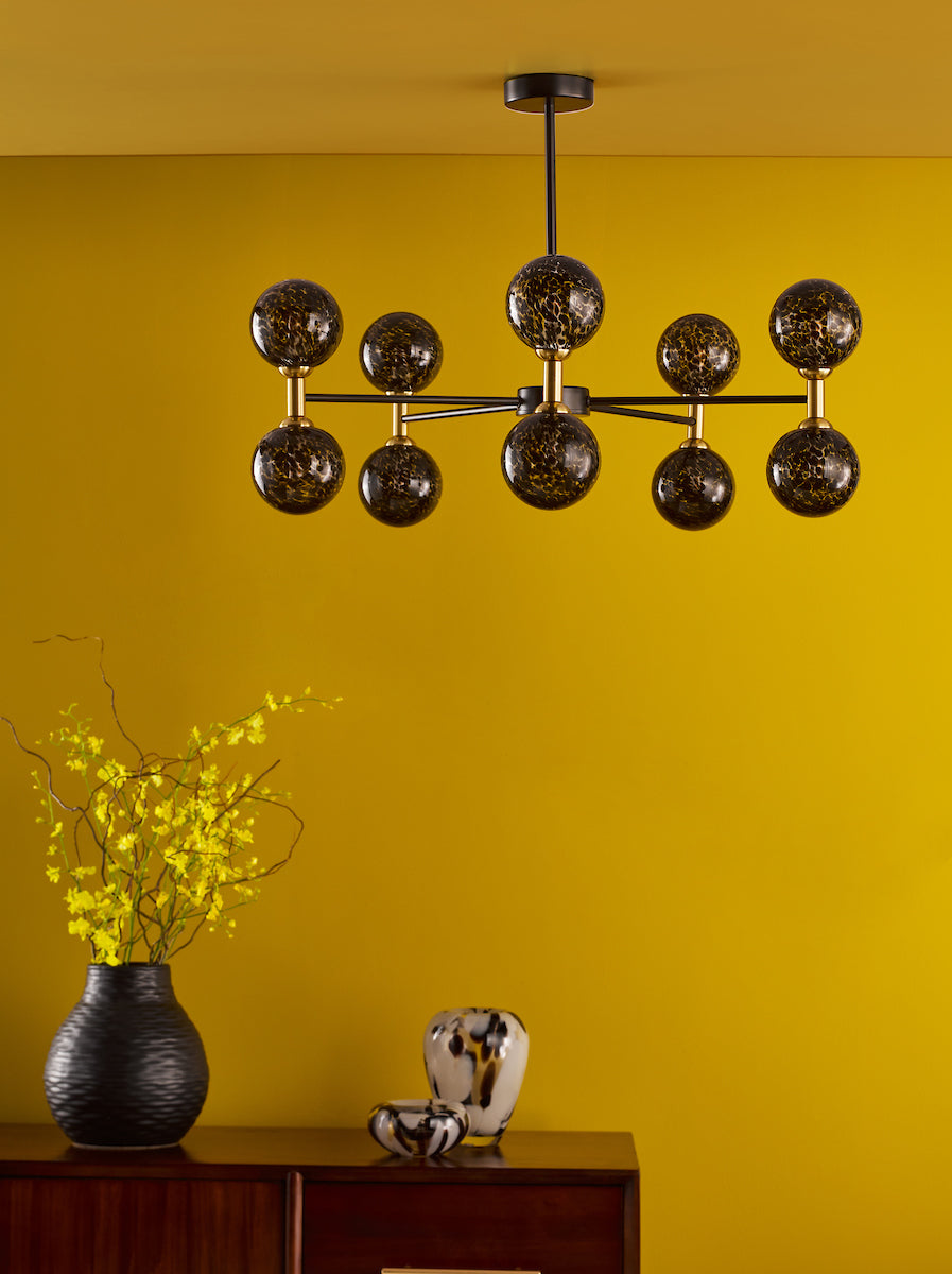 Dar Takara 10 Light Semi-Flush Matt Black With Black Confetti Glass