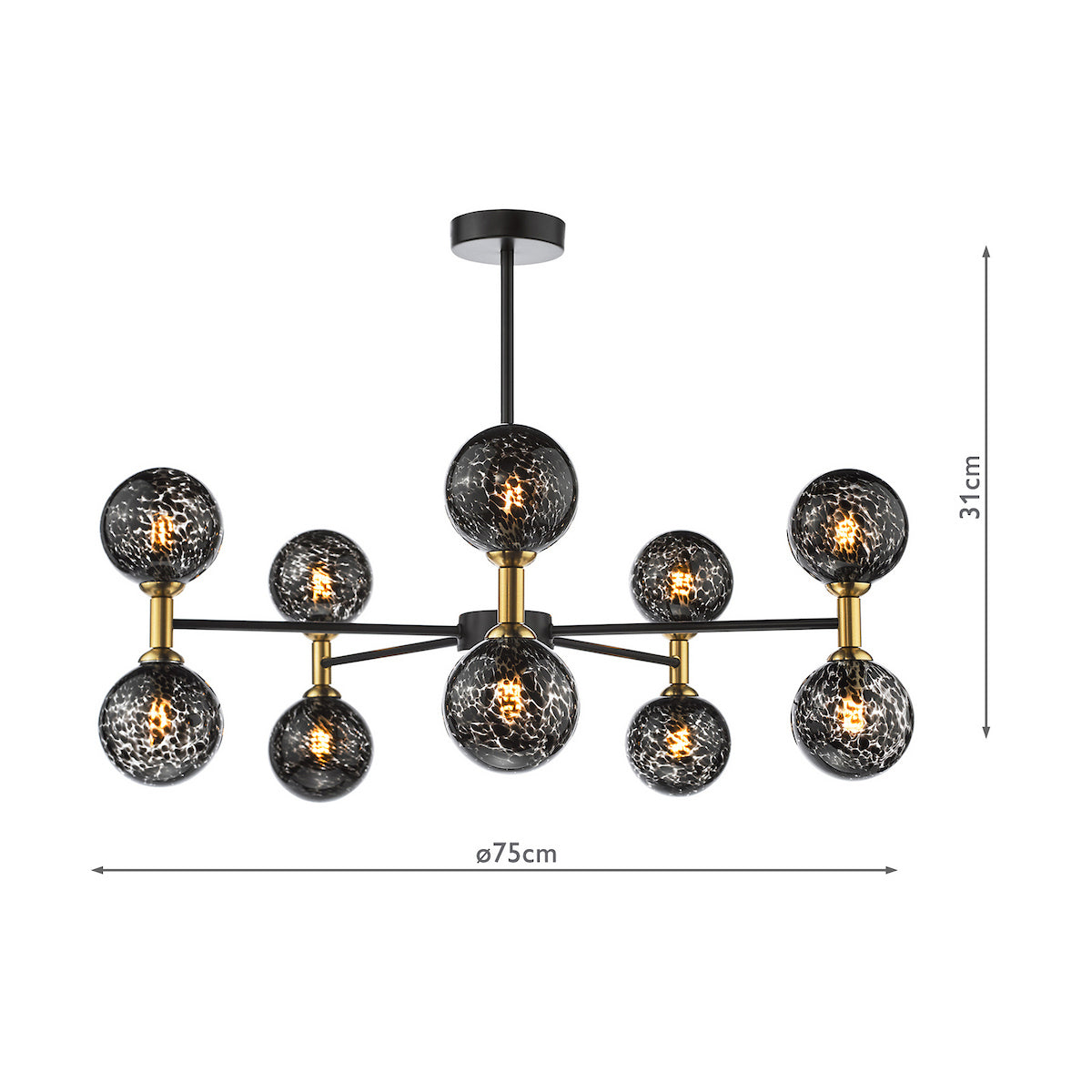 Dar Takara 10 Light Semi-Flush Matt Black With Black Confetti Glass