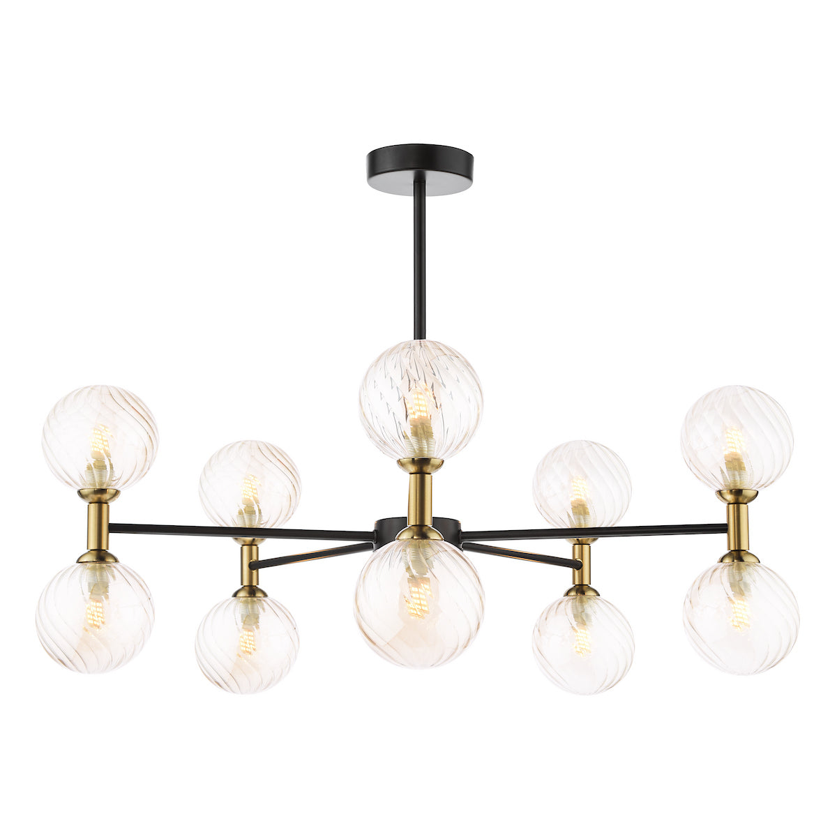 Dar Takara 10 Light Semi-Flush Matt Black and Bronze With Twisted Amber Glass
