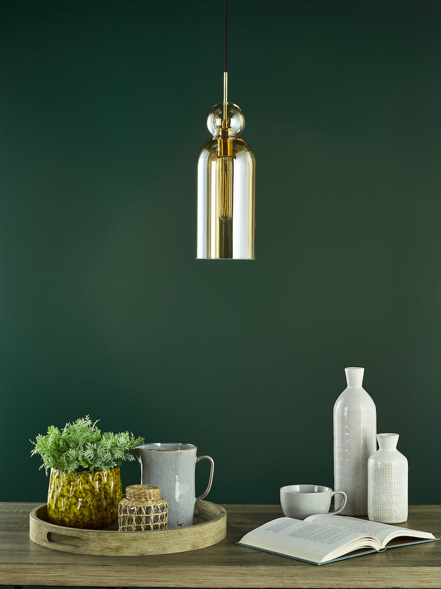 Dar Tao Pendant Brushed Bronze and Amber Glass