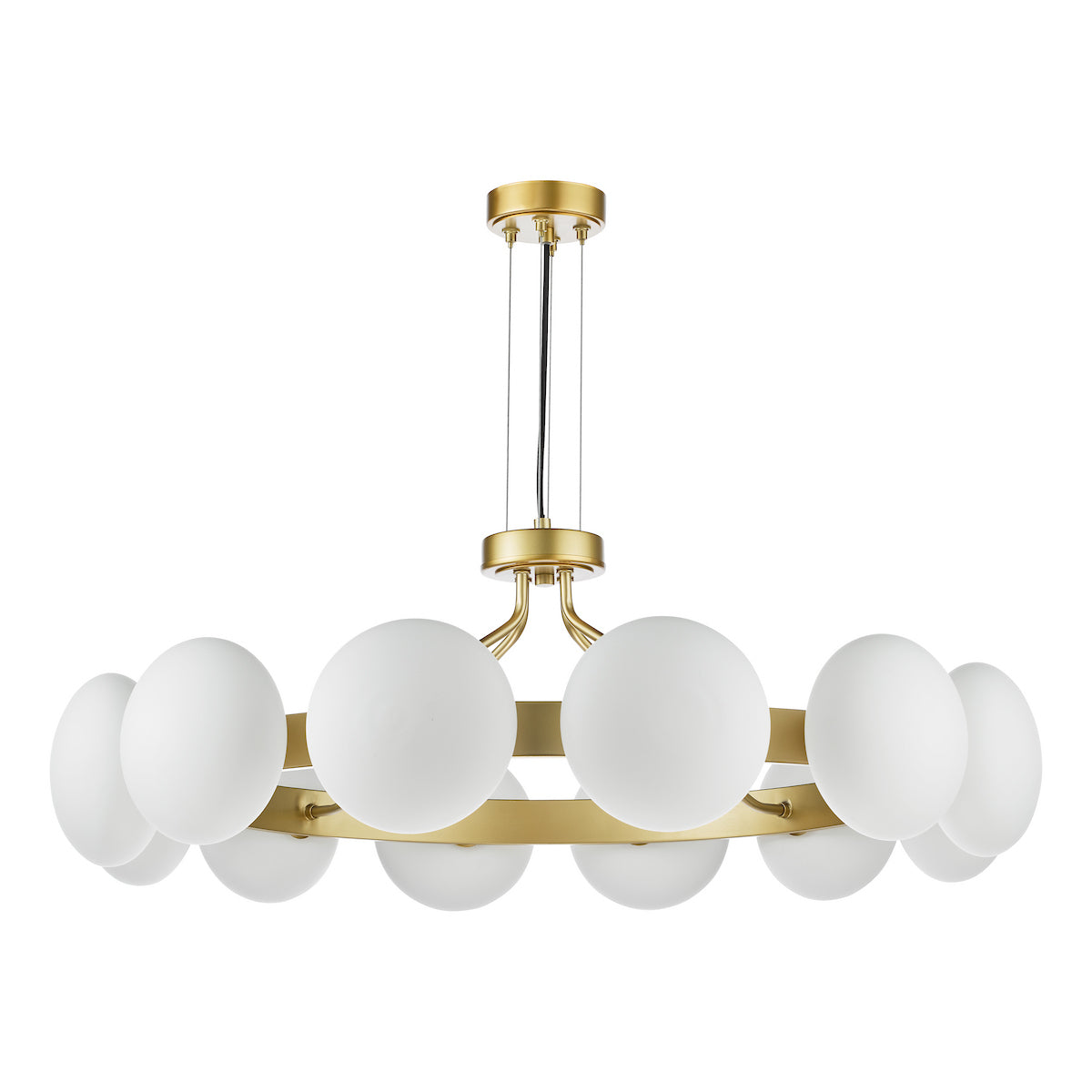 Dar Tauri 12 Light Pendant Matt Gold and Opal Glass