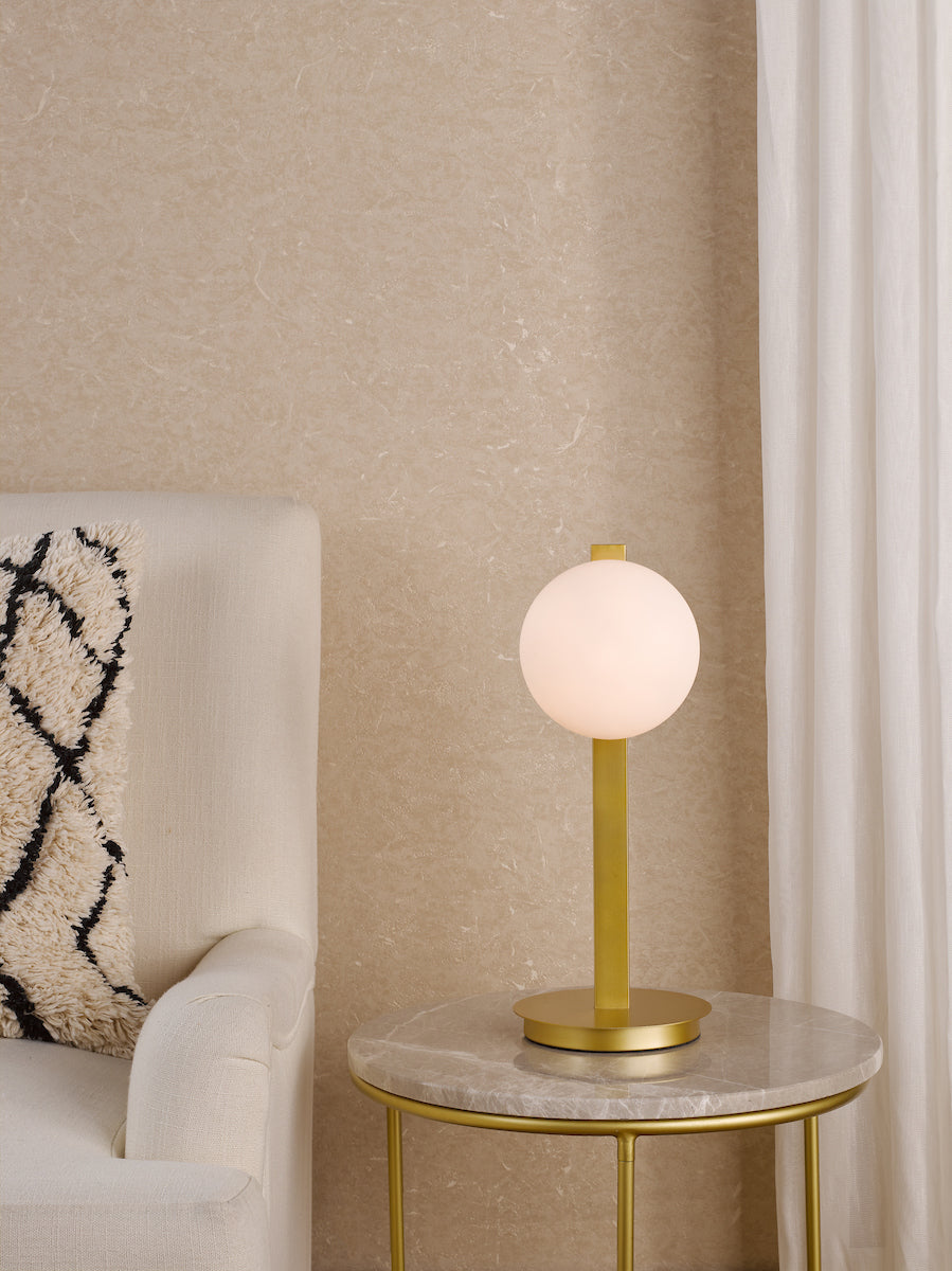 Dar Tauri Table Lamp Matt Gold and Opal Glass
