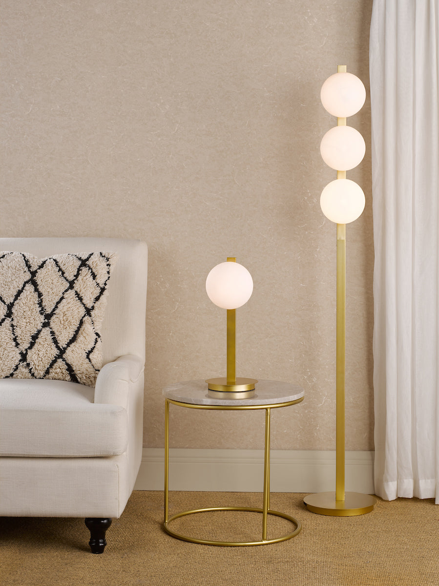 Dar Tauri 3 Light Floor Lamp Matt Gold and Opal Glass