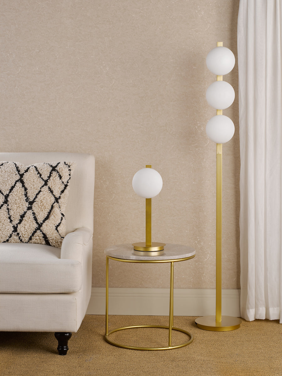 Dar Tauri 3 Light Floor Lamp Matt Gold and Opal Glass