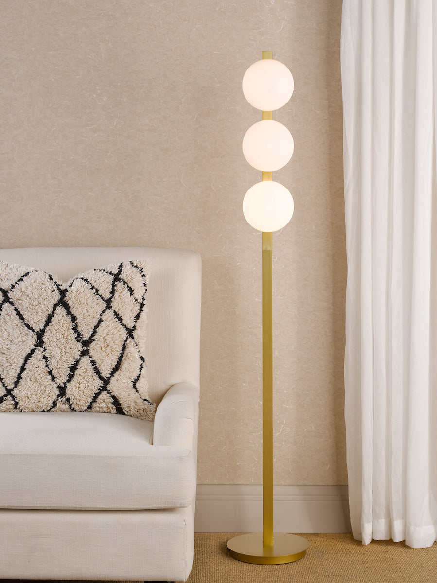 Dar Tauri 3 Light Floor Lamp Matt Gold and Opal Glass