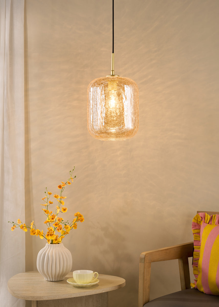 Dar Tavia Pendant Satin Gold and Amber Glass