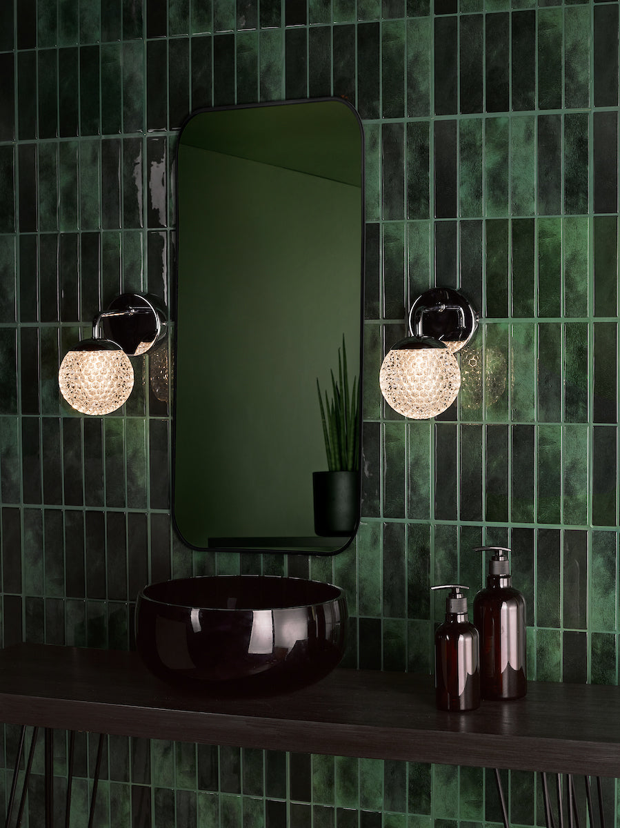 Dar Teva Wall Light Polished Chrome and Faceted Acrylic IP44