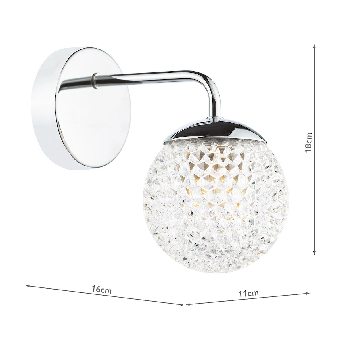 Dar Teva Wall Light Polished Chrome and Faceted Acrylic IP44
